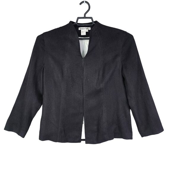 Womens Black WinterSilks Jacket Silk & Wool Blend Long Sleeve V Neck Size 14 - Picture 1 of 11